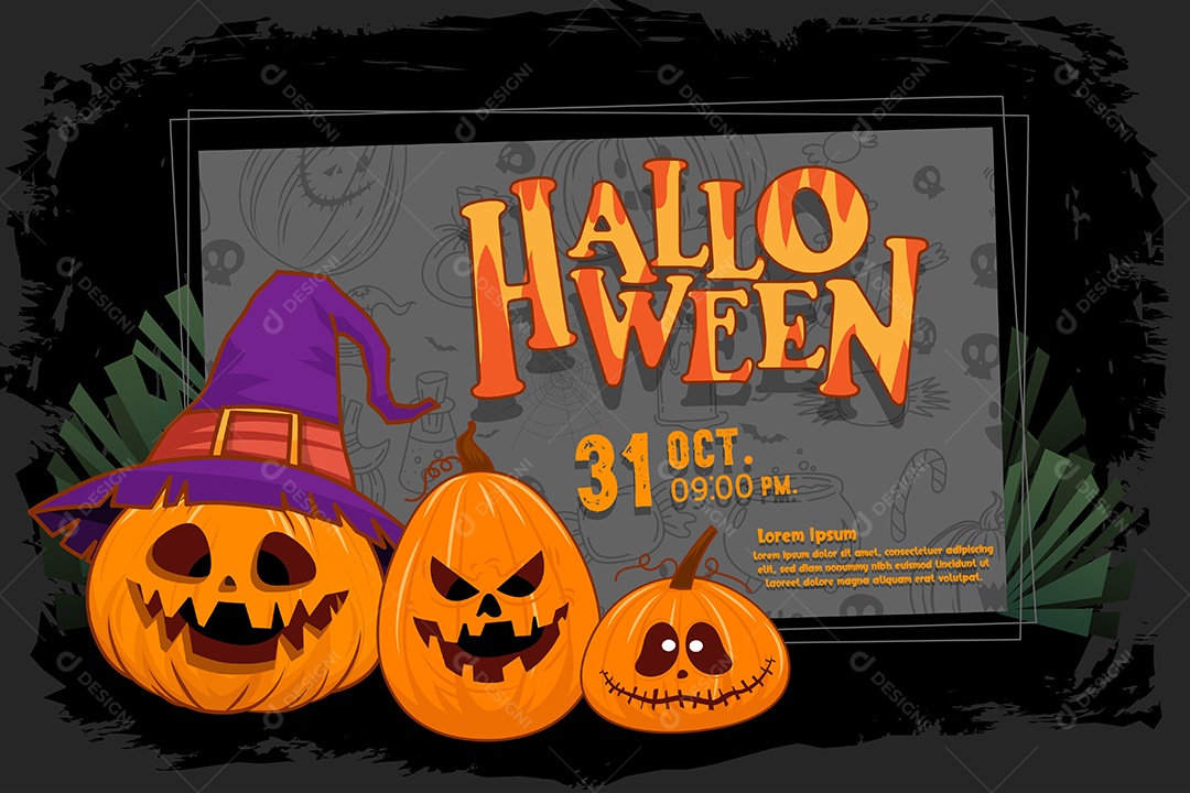Banner Feliz Dia das Bruxas Doçura ou Travessura Ilustração Noite de Halloween Vetor EPS