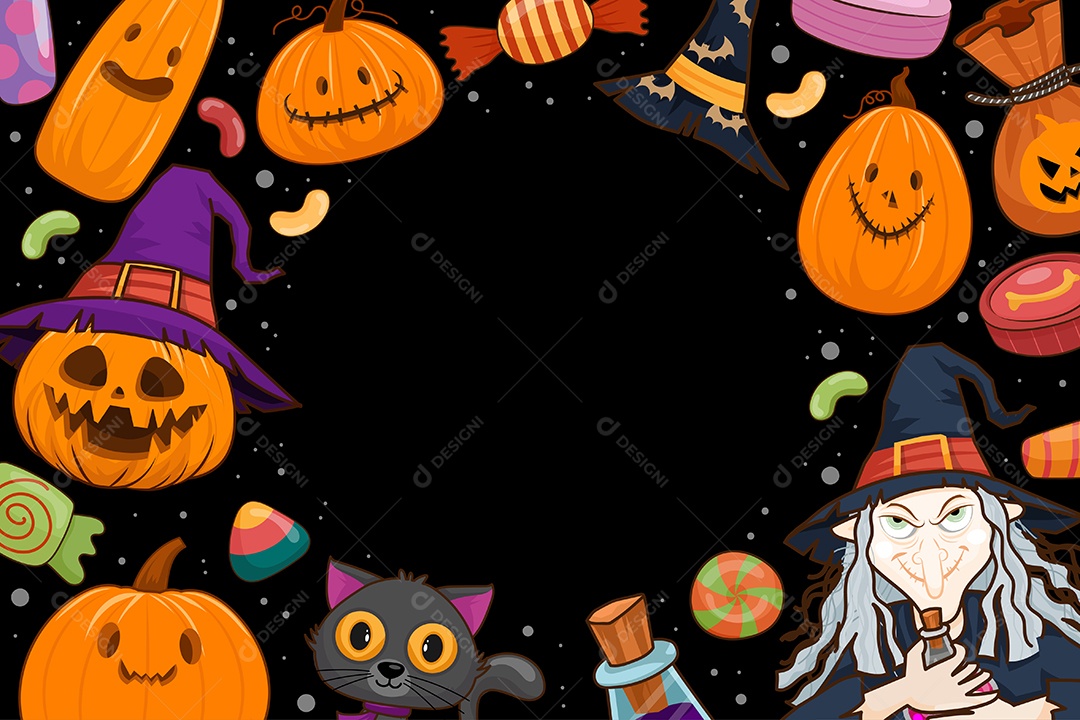 Moldura de Círculo de Feliz Dia das Bruxas Vetor EPS