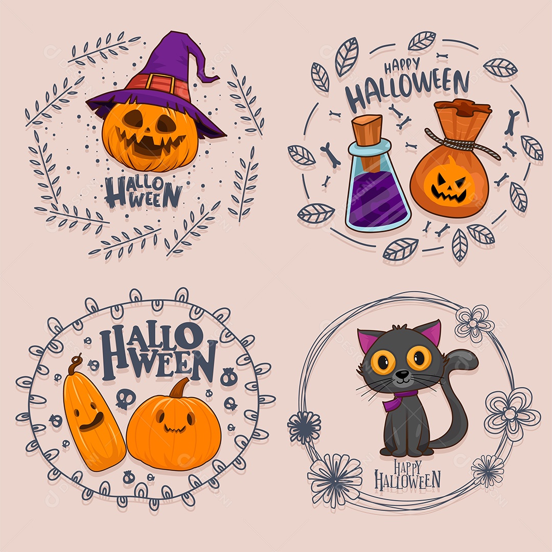 Moldura de Círculo de Feliz Dia das Bruxas Vetor EPS