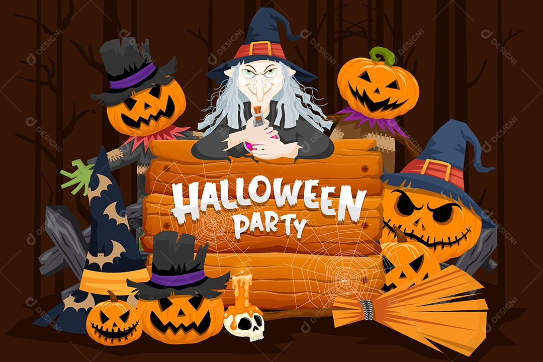 Feliz Dia das Bruxas Doçura ou Travessura Ilustração Noite de Halloween Vetor EPS