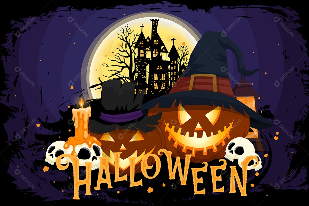 Elementos em Desenhos Animados Doçura ou Travessura Ilustração de Halloween Vetor EPS