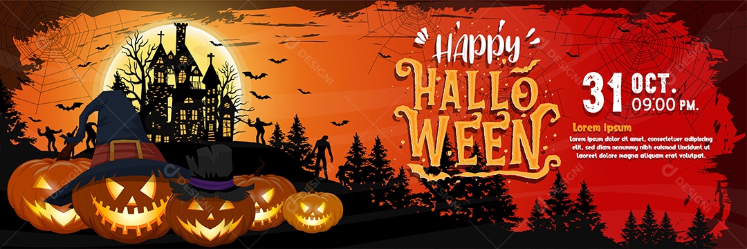 Banner Feliz Dia das Bruxas Doçura ou Travessura Ilustração Noite de Halloween Vetor EPS