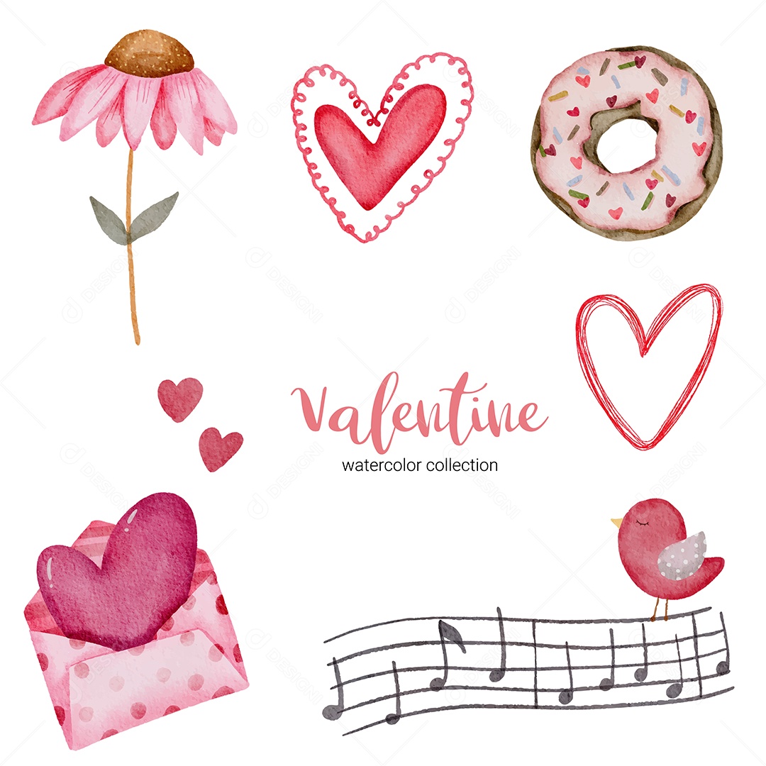 Dia dos Namorados define envelope de elementos, girassol, rosquinha, presente Vetor EPS
