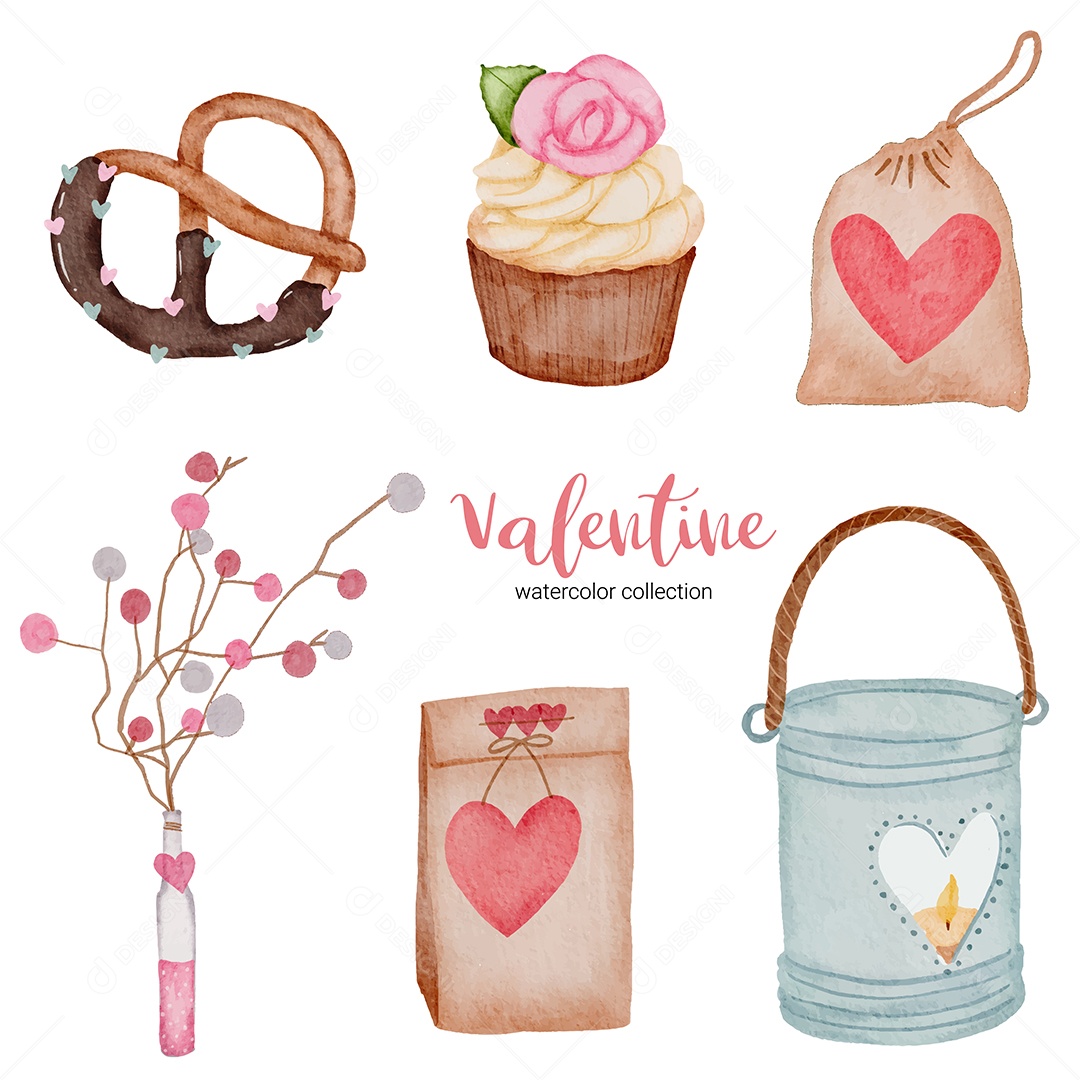 Dia dos Namorados Elementos, coração, bolsa, cupcake Vetor EPS