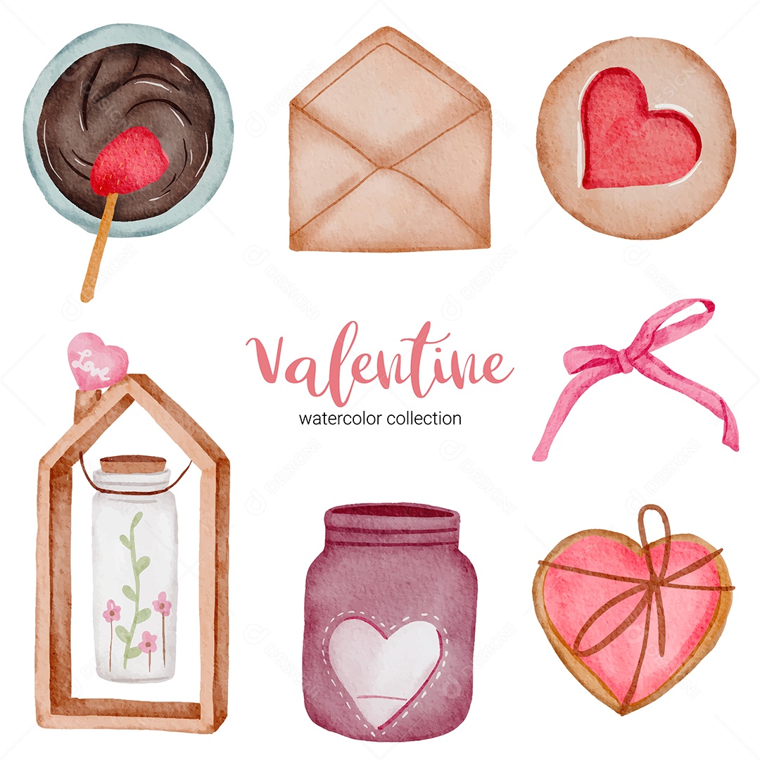 Conjunto de Elementos do Dia dos Namorados Coração fita envelope Vetor EPS