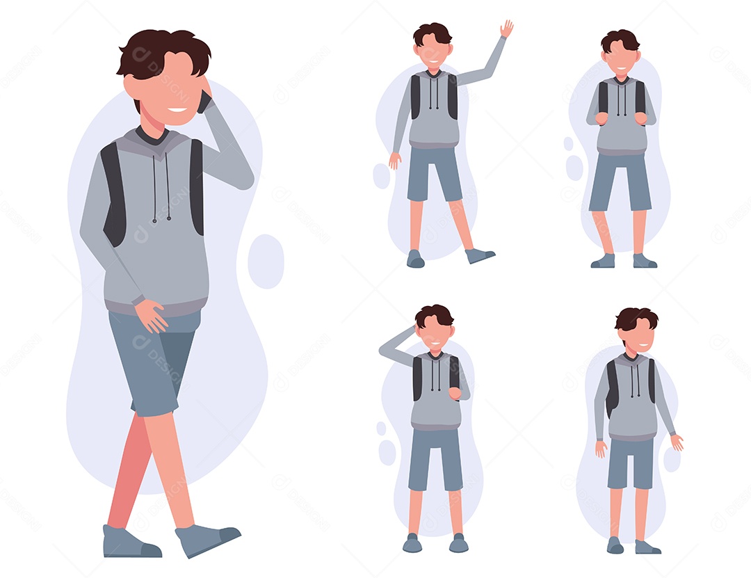 Conjunto de Estilo de Vida Jovem em ações diferentes de Personagens de Desenhos Animados Vetor EPS