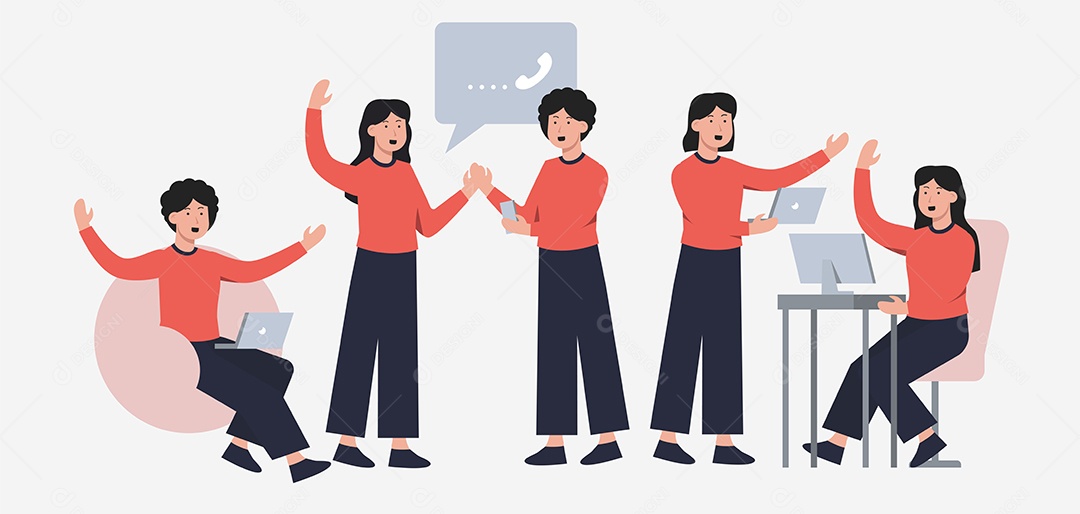 Conjunto de Empresárias Trabalham em Casa em Ações Diferentes Personagens de Desenhos Animados Vetor EPS