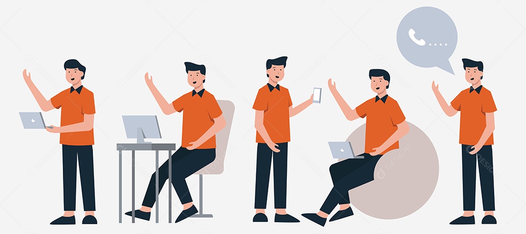 Conjunto de Homem de Negócios em Ações Diferentes de Personagens de Desenhos Animados Vetor EPS