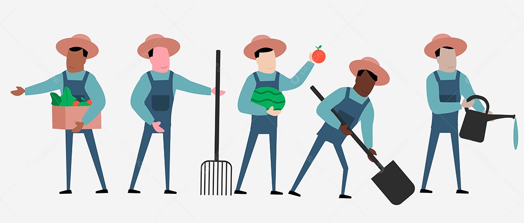 Conjunto de Fazendeiro ou Agricultor em Personagem de Desenho Animado com Ações Diferentes Vetor EPS