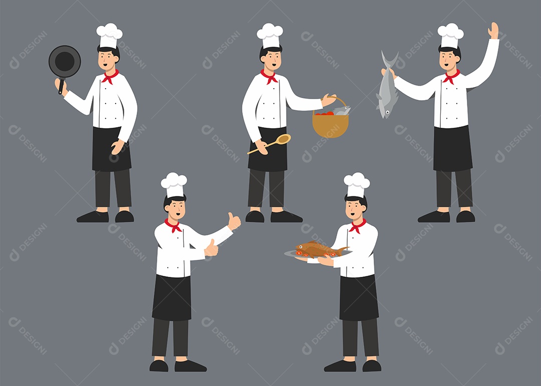 Conjunto de Personagem de Desenho Animado do Chef Homem em Diferentes Ações Vetor EPS