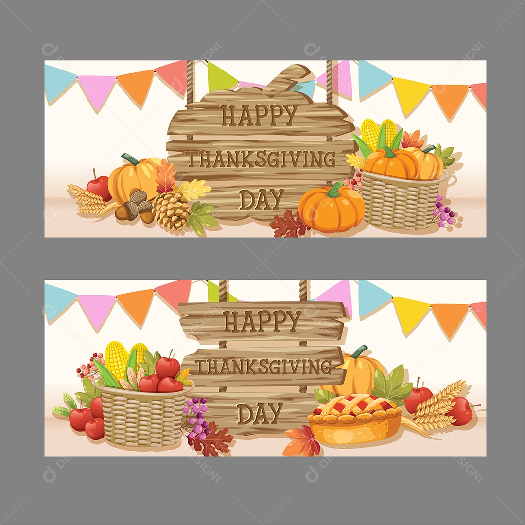 Cartão de Feliz dia de Ação de Graças com Vetores folha de Plátano e Abóbora Vetor EPS