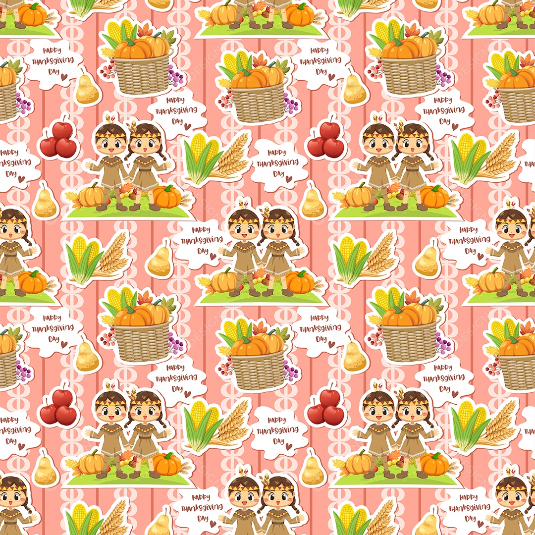 Plano de fundo sem costura com um menino e uma menina segurando uma abóbora Vetor EPS