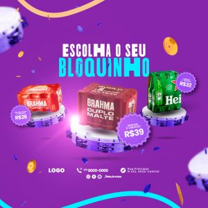 Campanha Publicitária Carnaval Cervejaria Escolha o Seu Bloquinho Brahma Brahma Duplo Malte Heineken Social Media PSD Editável