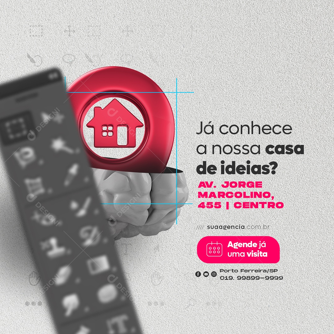 Já Conhece a Nossa Casa de Ideias Marketing Digital Social Media PSD Editável