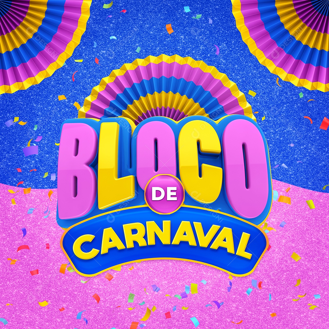 Selo 3D Para Composição Bloco de Carnaval PSD