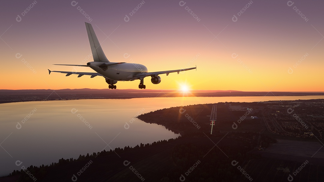 Avião comercial voando sobre as nuvens