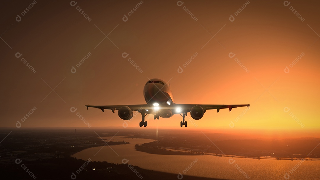 Avião comercial voando sobre as nuvens