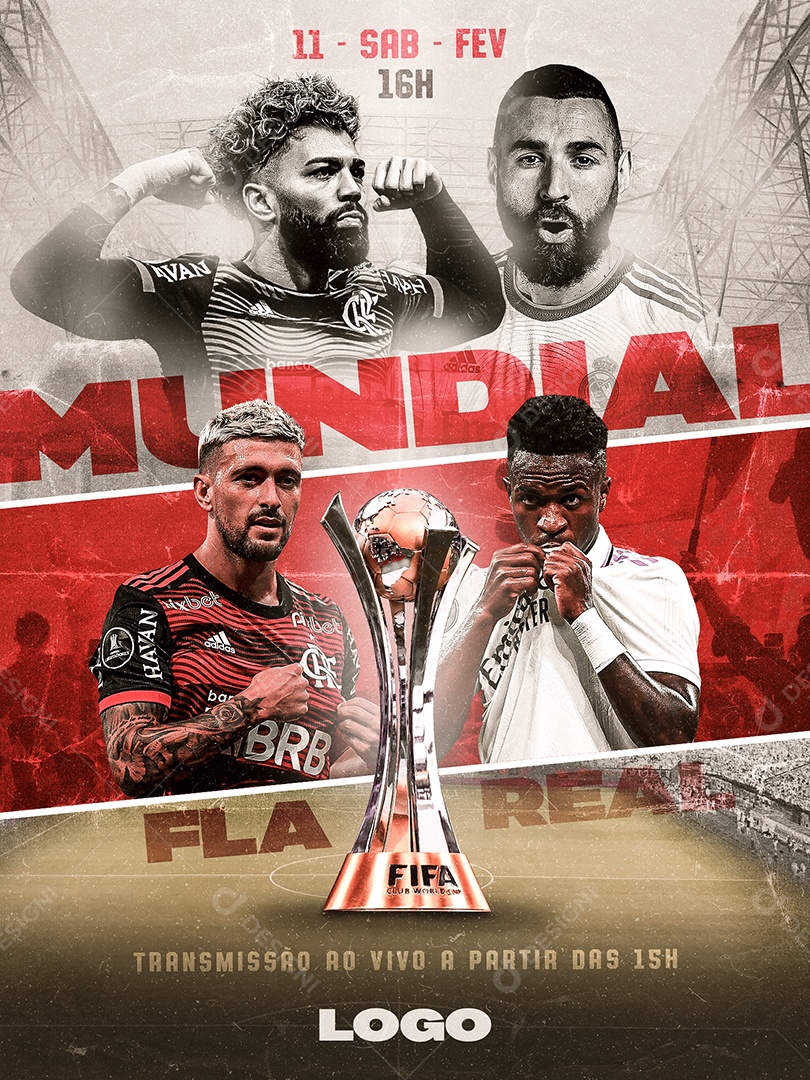Flamengo x Real Madri Transmissão ao Vivo Mundial de Clubes Futebol Social Media PSD Editável