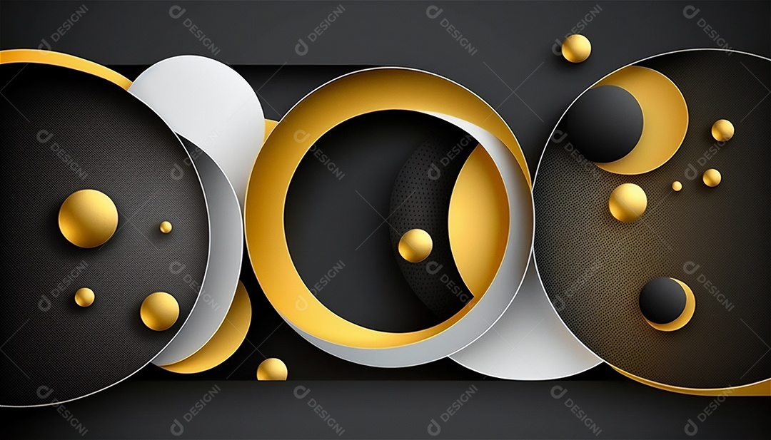 Fundo abstrato preto elegante e moderno com círculos pretos e dourados formas geométricas de luxo