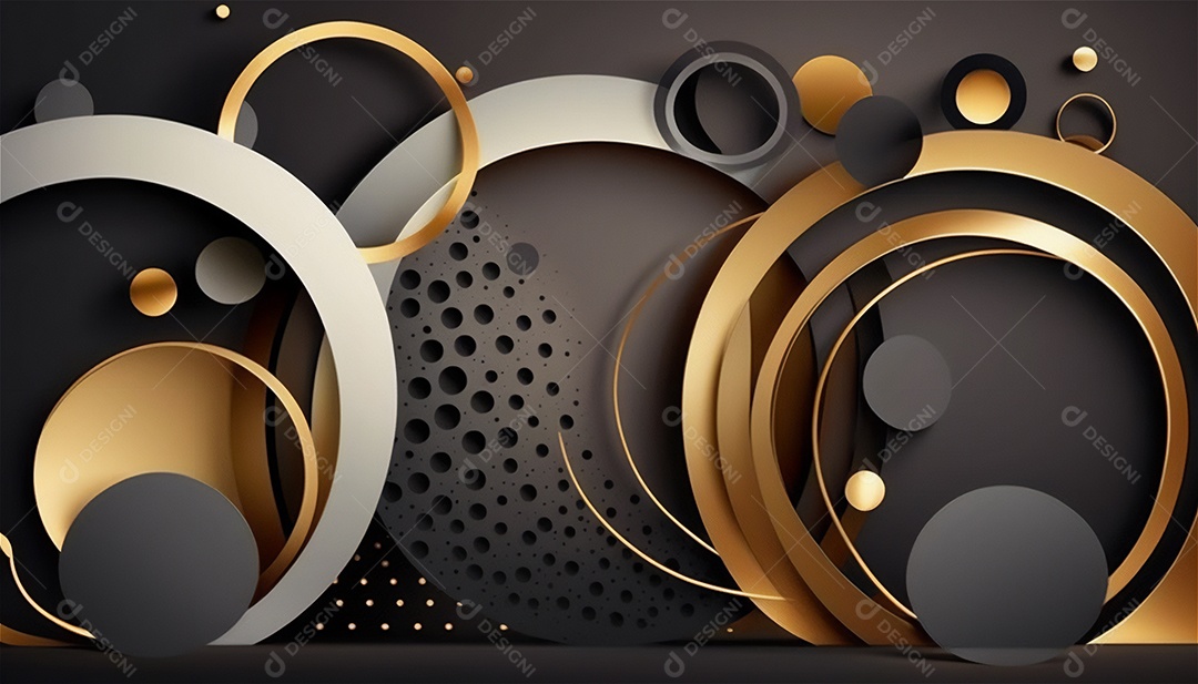 Fundo abstrato preto elegante e moderno com círculos pretos e dourados formas geométricas de luxo