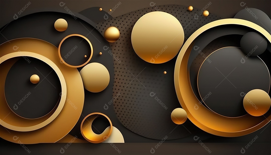 Fundo abstrato preto elegante e moderno com círculos pretos e dourados formas geométricas de luxo
