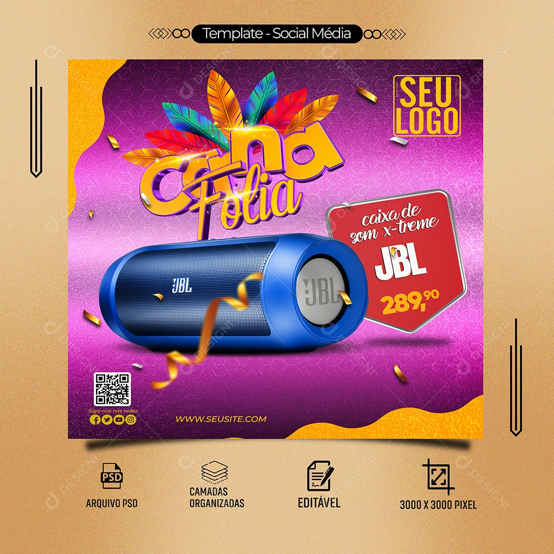 Carna Folia Venha Conferir Social Media PSD Editável