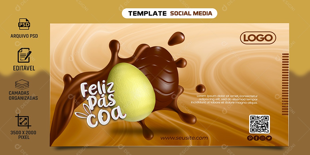 Banner Feliz Páscoa Social Media PSD Editável
