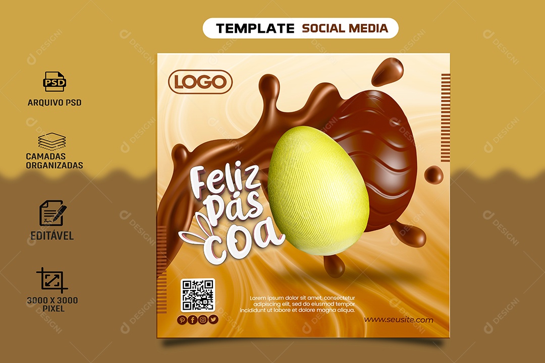 Feliz Páscoa Social Media PSD Editável