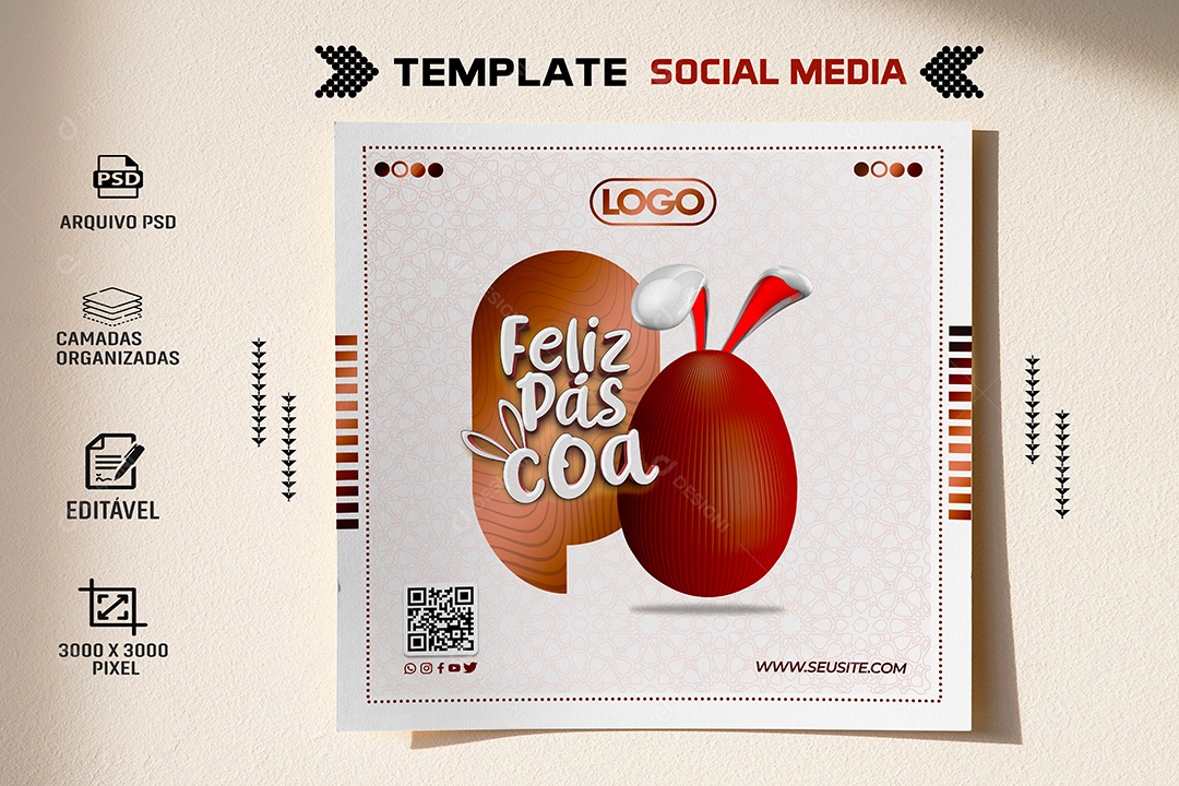 Feliz Páscoa Social Media PSD Editável
