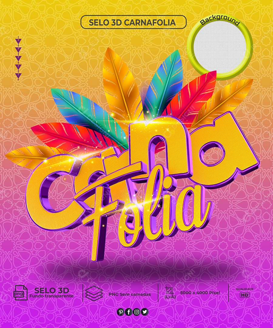 Selo 3D Para Composição Carna Folia PNG Transparente
