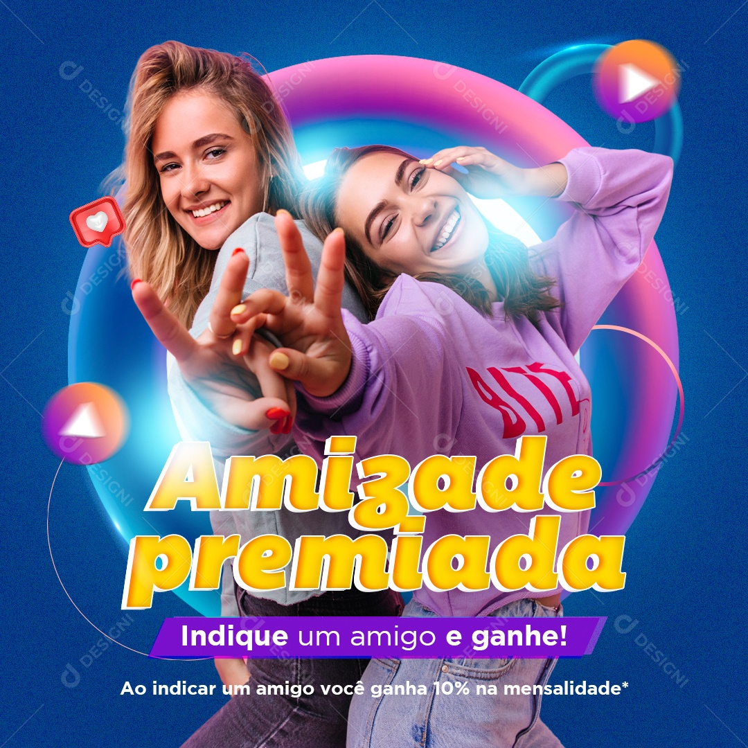 Amizade Premiada Indique um Amigo e Ganhe Social Media PSD Editável