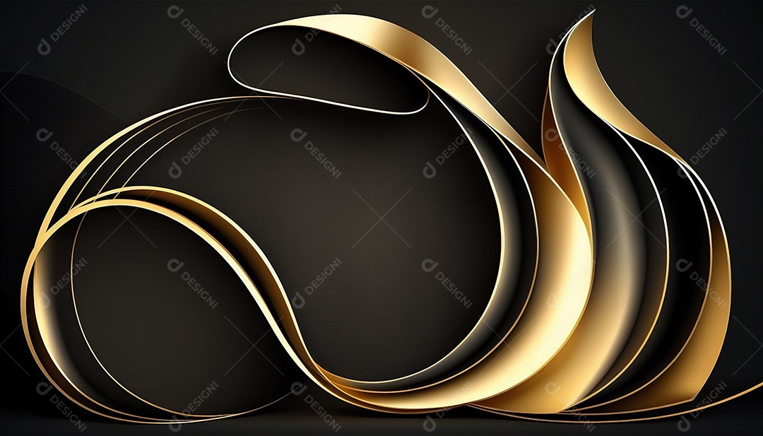 Ondas e curvas abstratas pretas e douradas modernas elegantes no fundo preto