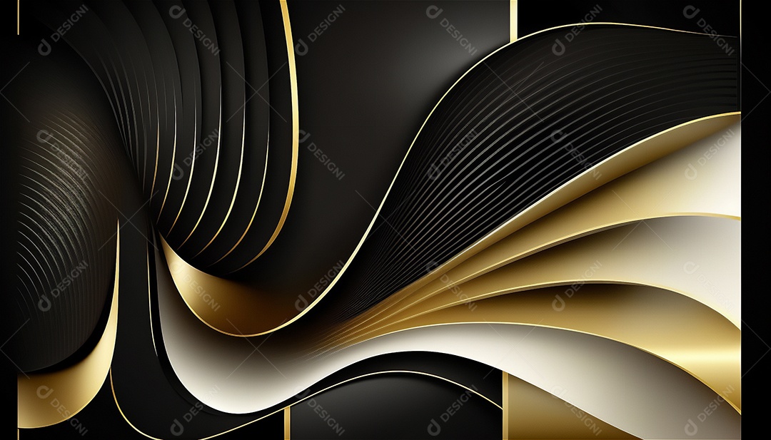 Ondas e curvas abstratas pretas e douradas modernas elegantes no fundo preto