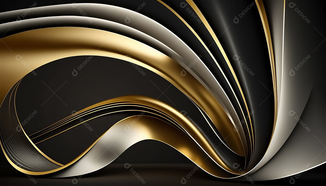 Ondas e curvas abstratas pretas e douradas modernas elegantes no fundo preto