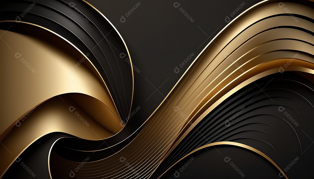 Ondas e curvas abstratas pretas e douradas modernas elegantes no fundo preto