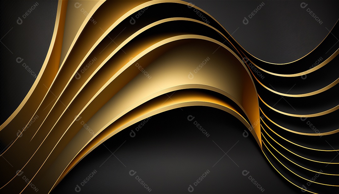 Ondas e curvas abstratas pretas e douradas modernas elegantes no fundo preto