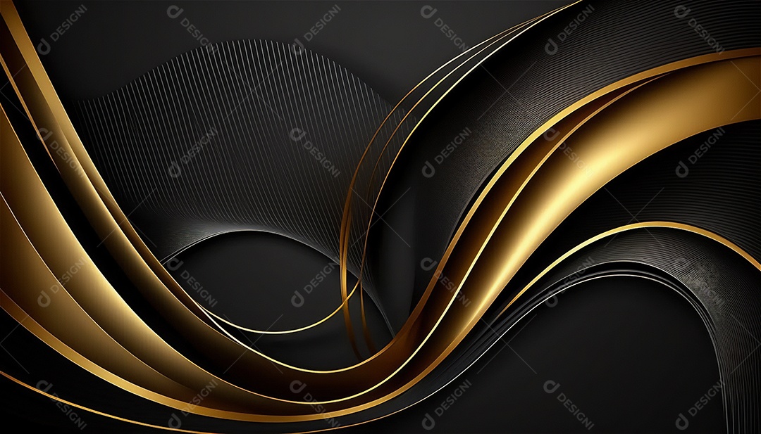 Ondas e curvas abstratas pretas e douradas modernas elegantes no fundo preto