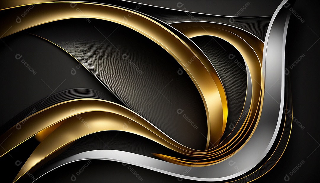 Ondas e curvas abstratas pretas e douradas modernas elegantes no fundo preto