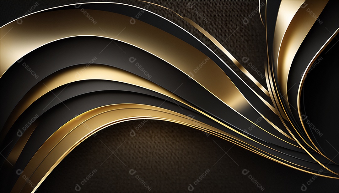 Ondas e curvas abstratas pretas e douradas modernas elegantes no fundo preto