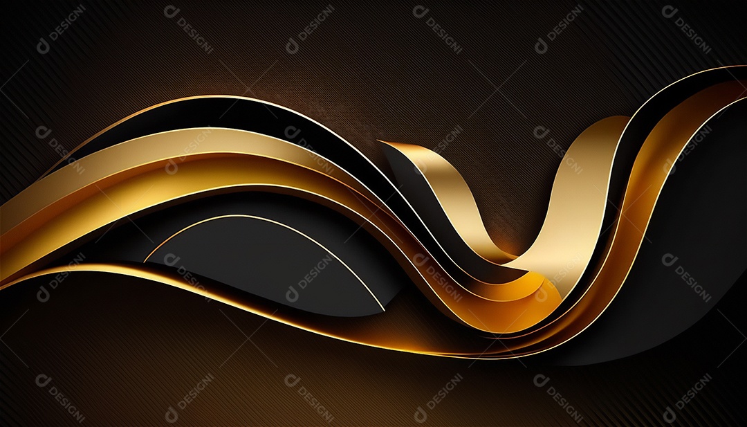 Ondas e curvas abstratas pretas e douradas modernas elegantes no fundo preto
