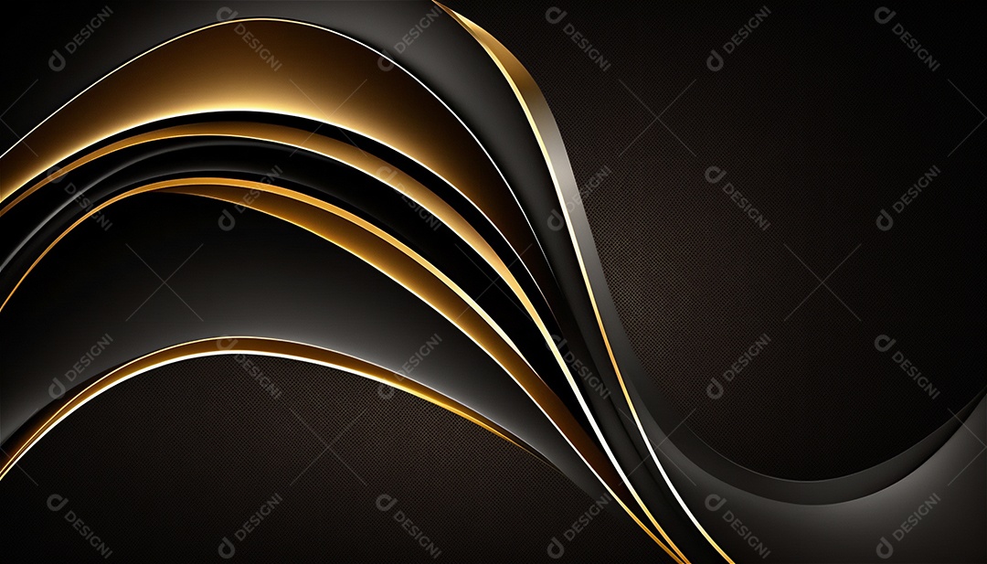 Ondas e curvas abstratas pretas e douradas modernas elegantes no fundo preto