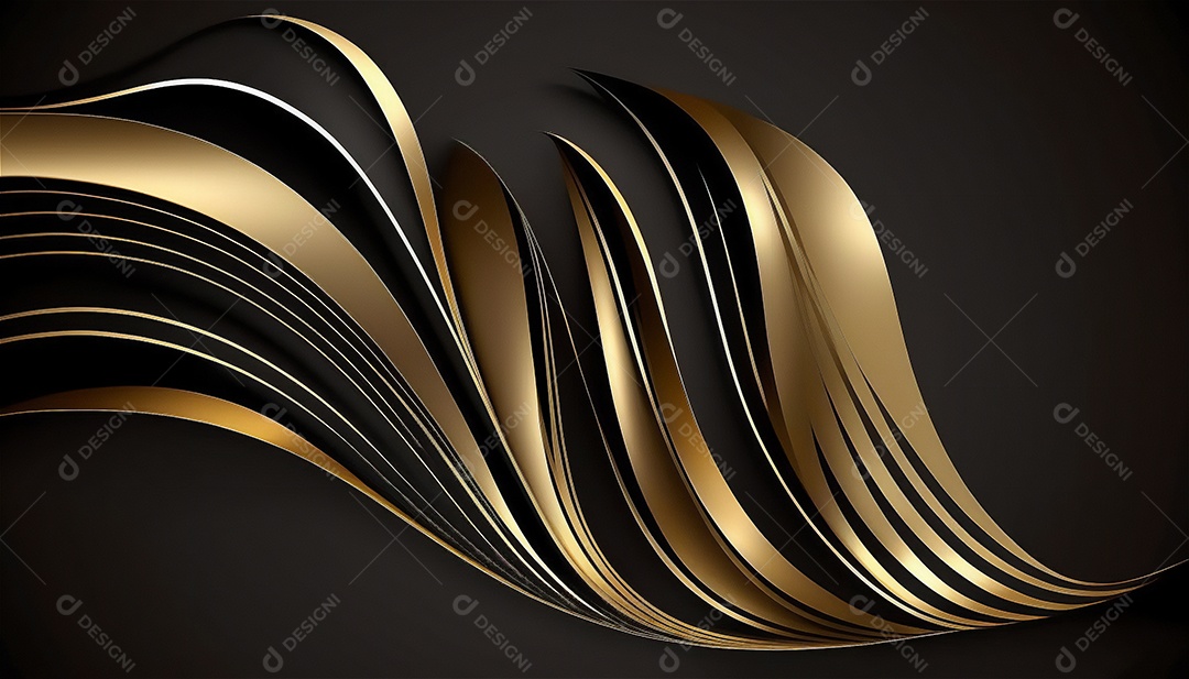 Ondas e curvas abstratas pretas e douradas modernas elegantes no fundo preto