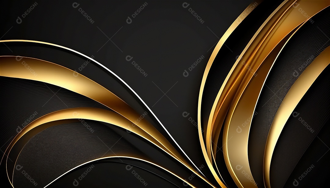 Ondas e curvas abstratas pretas e douradas modernas elegantes no fundo preto