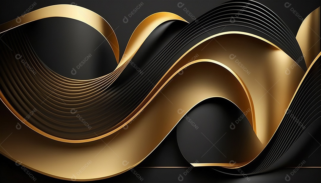 Ondas e curvas abstratas pretas e douradas modernas elegantes no fundo preto