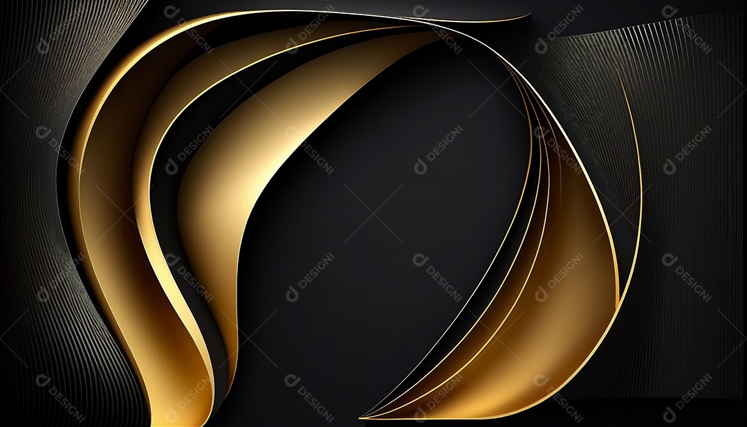 Ondas e curvas abstratas pretas e douradas modernas elegantes no fundo preto