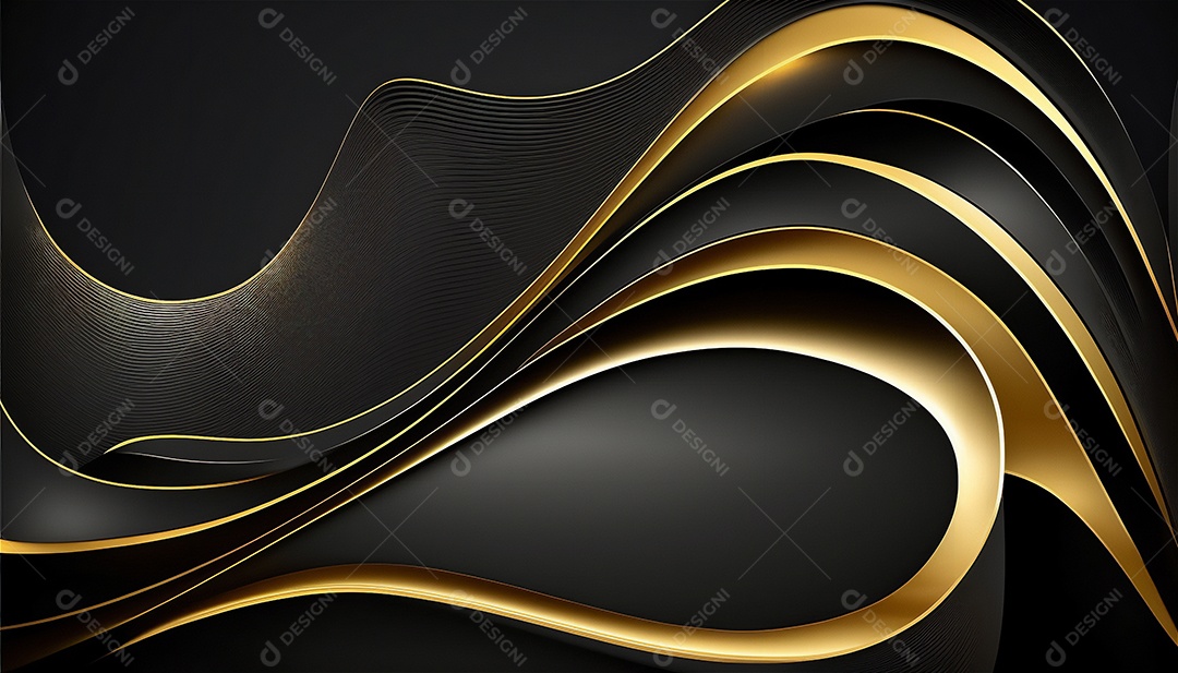 Ondas e curvas abstratas pretas e douradas modernas elegantes no fundo preto