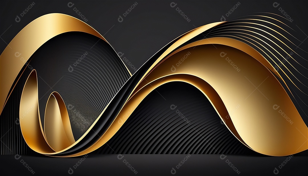 Ondas e curvas abstratas pretas e douradas modernas elegantes no fundo preto