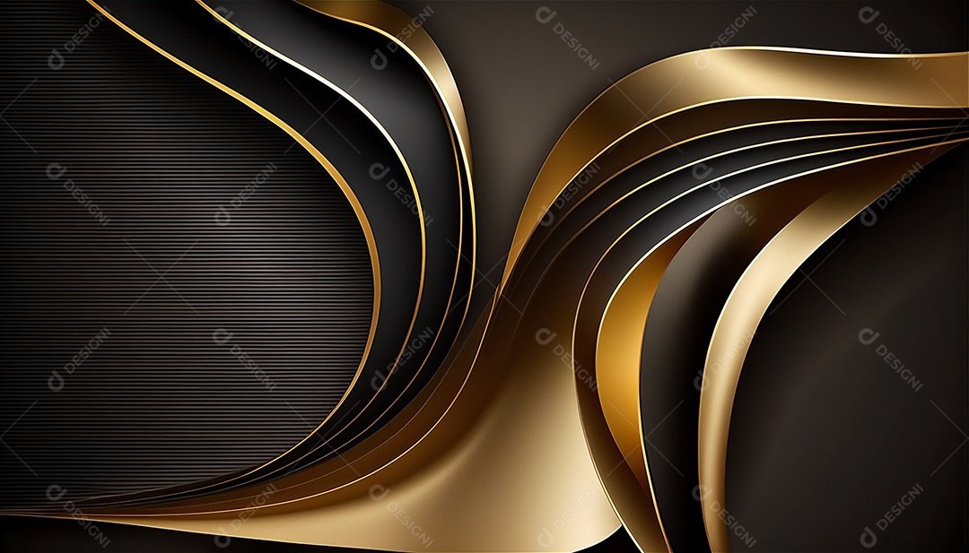 Ondas e curvas abstratas pretas e douradas modernas elegantes no fundo preto