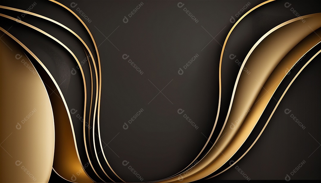 Ondas e curvas abstratas pretas e douradas modernas elegantes no fundo preto