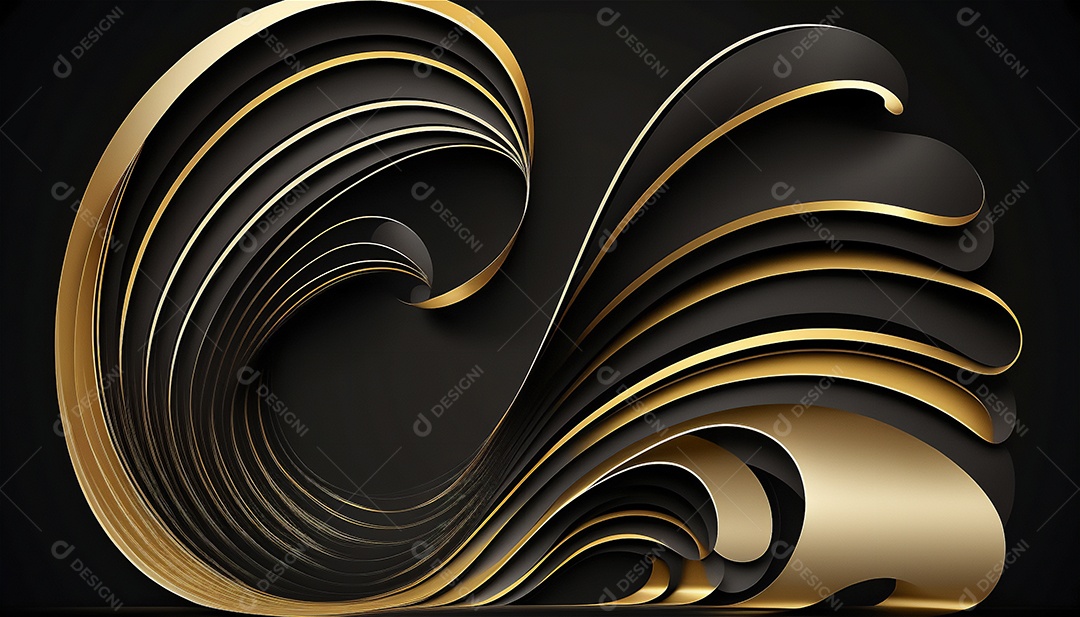 Ondas e curvas abstratas pretas e douradas modernas elegantes no fundo preto